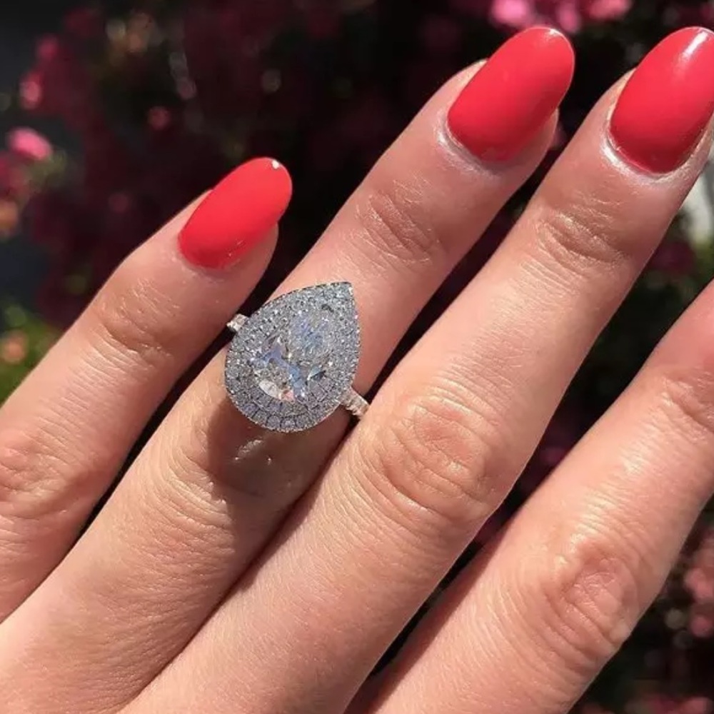 New Pear 925 Sterling Silver Micro Paved Zircon Ring